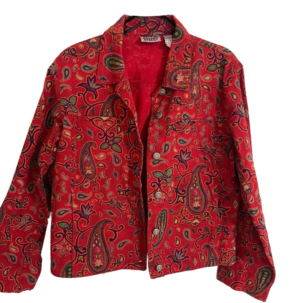 Red Paisley denim jacket with Intricate Design